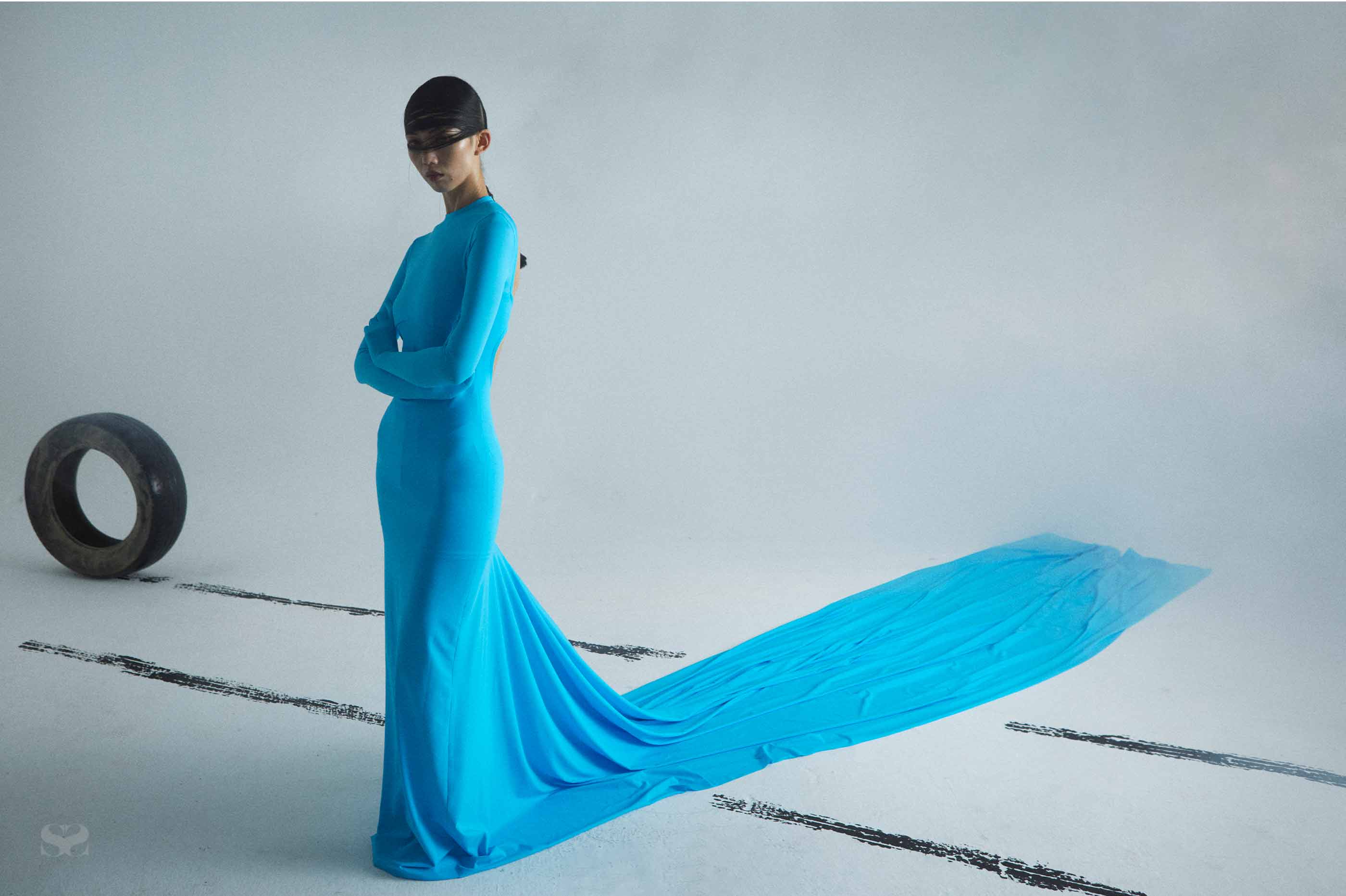 Balenciaga  Turquoise and Black All Over Logo Wrap Dress  Blue  All The  Dresses