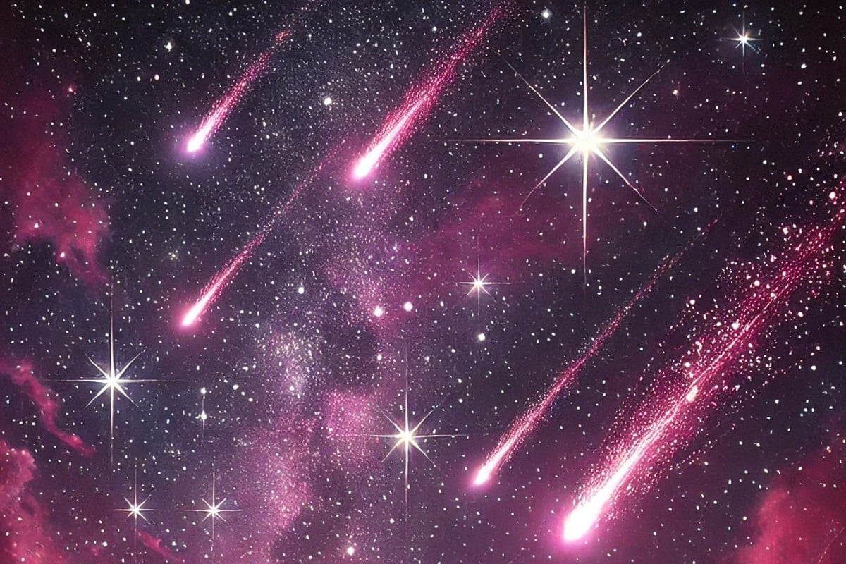 dark pink and purple comets and stars