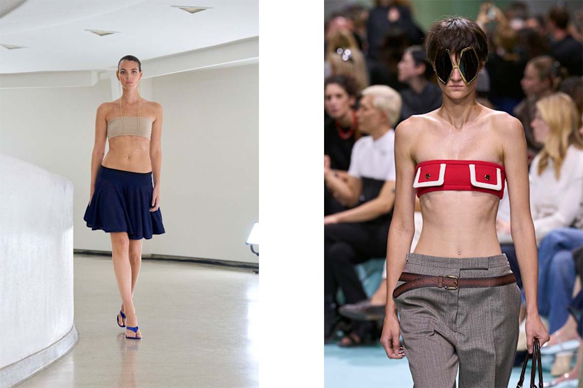 Bandeau styles at Alaïa and Prada.